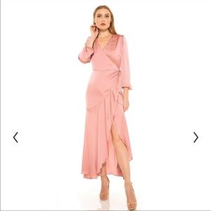 Pink silk wrap midi dress